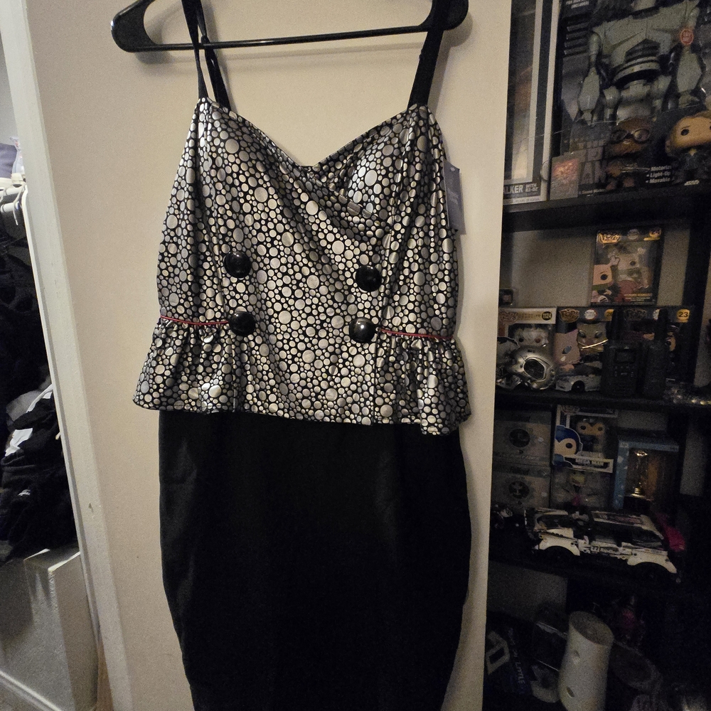 Bettie Page By Tatyana Black and Silver Polka Dot Pin Up Dress